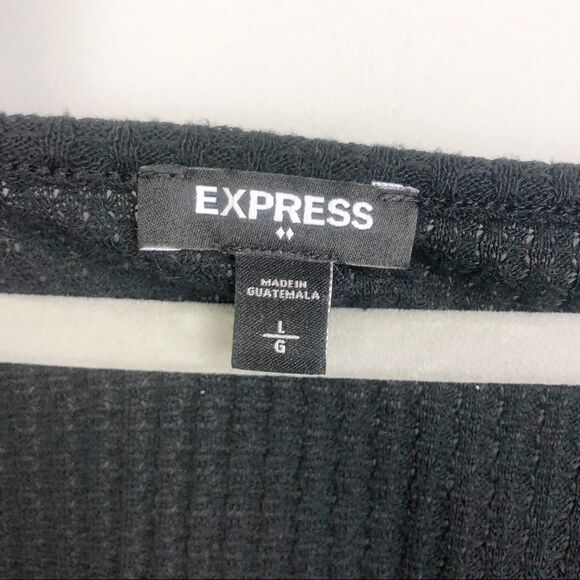 EXPRESS | Waffle Knit Black Long Sleeve Top Tie Front Scoopneck Women’s Large - Picture 8 of 9